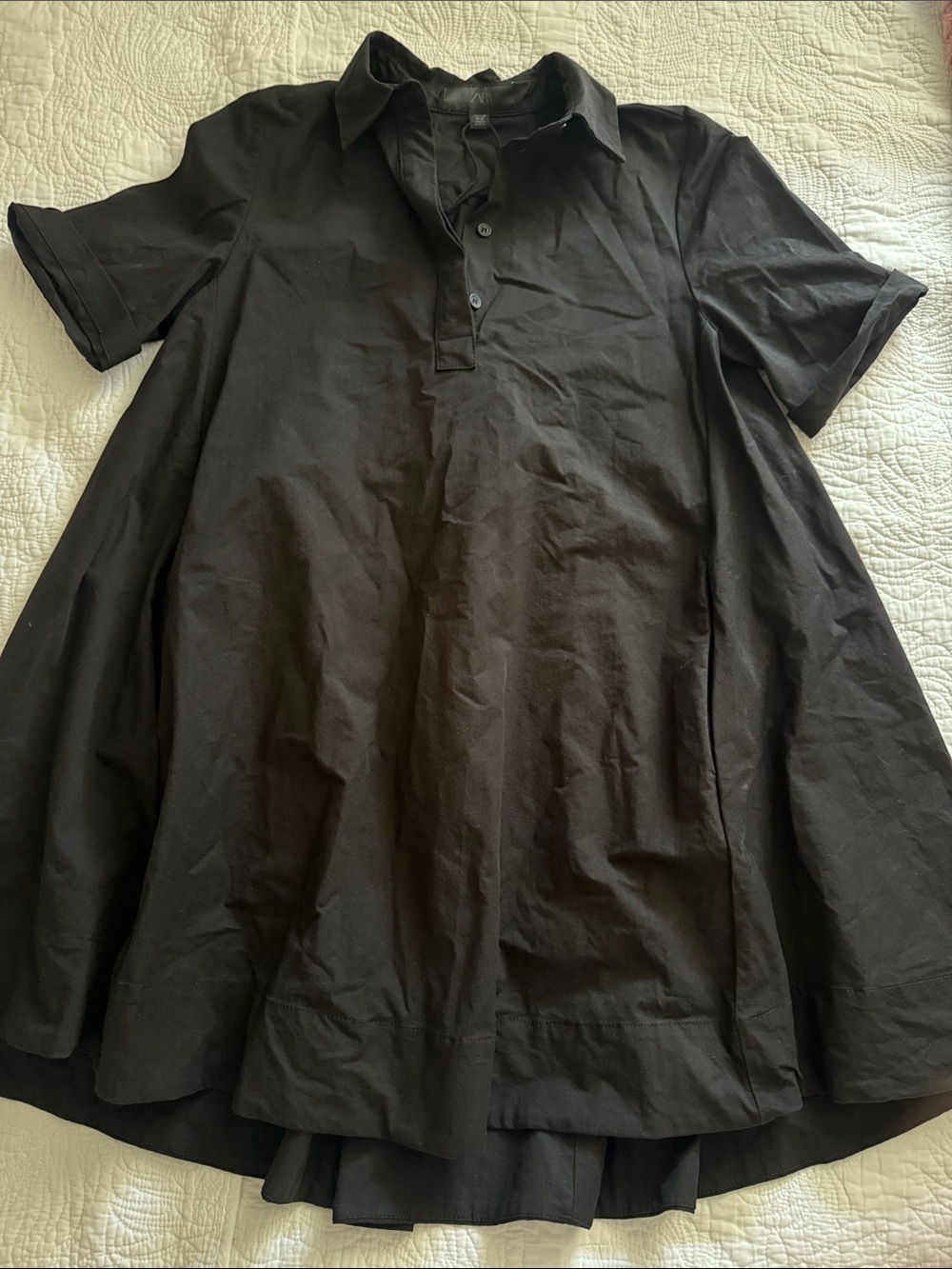 Zara Black A-Line Short-Sleeve Shirt Dress